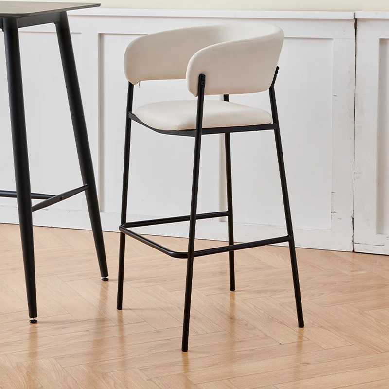 Contemporary Nordic Curved Flannel Iron Frame Bar Stool Low Back Footrest For Dining Room