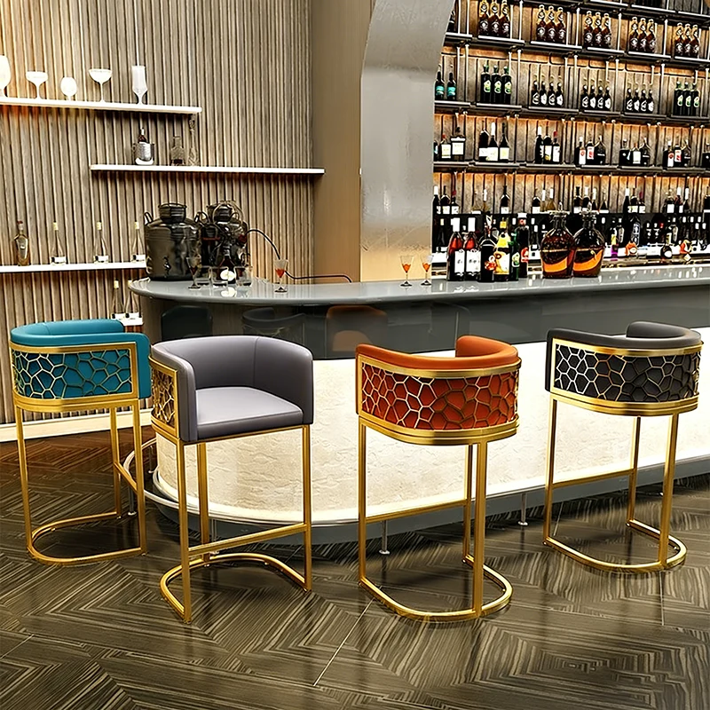 Contemporary Luxury Arc PU Leather Upholstered Metal Bar Stool Backrest Footrest For Dining Room