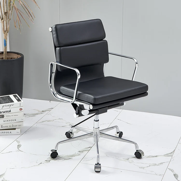 Modern Minimalist Rectangle PU Leather Aluminum Alloy Swivel Desk Chair Backrest Armrest For Study