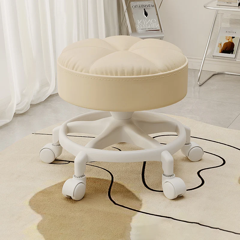 Modern Minimalist Round Swivel Plastic Faux Leather Low Stool Backless Armless For Living Room