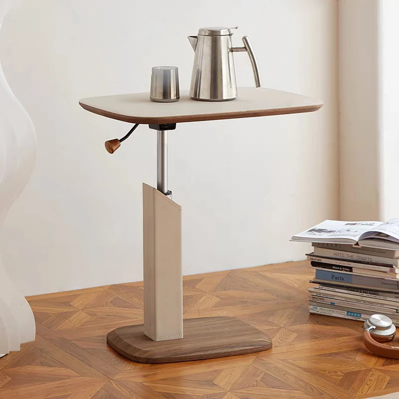 Modern Simplicity Square Liftable Swivel Saddle-Style Faux Leather Plywood Stainless Steel End Table 1 - Tier For Living Room