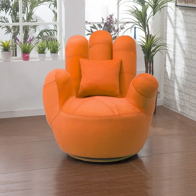 Contemporary Creative Palm Five Fingers Velvet Plywood Iron Sponge Swivel Accent Chair Backrest Armrest For Living Room