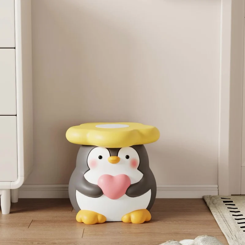 Modern Art Deco Resin Penguin-Shaped Flower Low Stool For Living Room