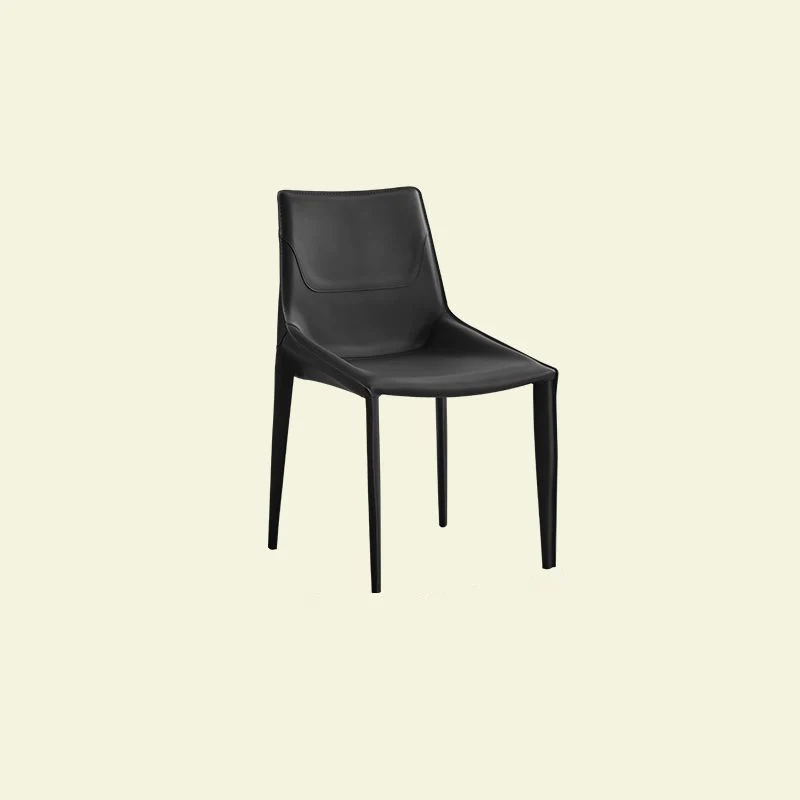 Modern Minimalist Saddle-Style Faux Leather & Carbon Steel Curved Square Dining Chair For Dining Room & Living Room