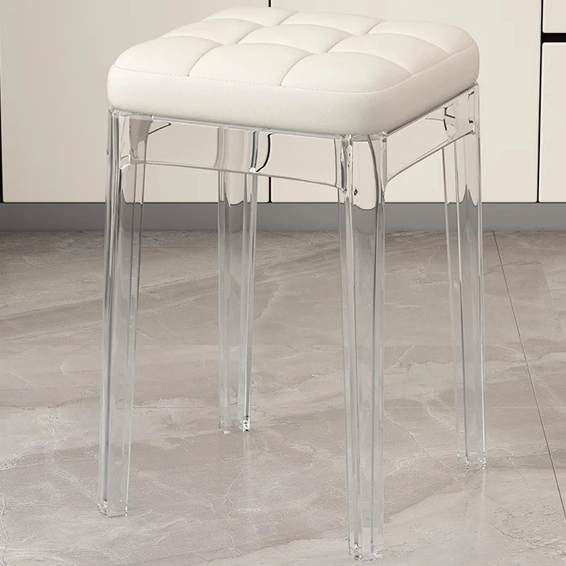 Contemporary Nordic Transparent Square PU Leather PET Dining Chair Backless Armless For Dining Room