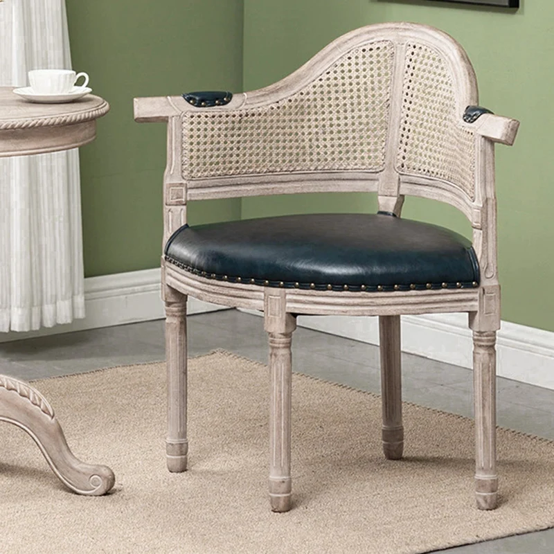 Traditional European Triangle Faux Leather Upholstered Rubberwood Dining Chair Arc Backrest For Dining Room