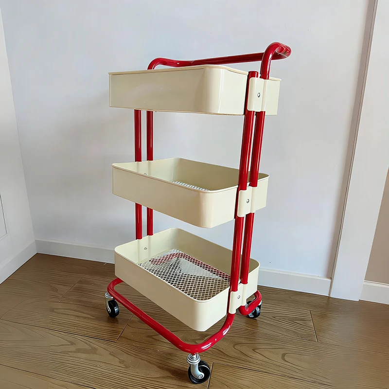 Contemporary Nordic Rectangular Carbon Steel Frame End Table Rolling Cart 3-Tier Storage Shelves For Living Room