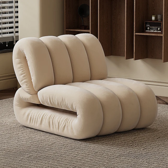 Contemporary Nordic Velvet & Solid Wood Rectangular Striped Accent Chair With Backrest For Living Room