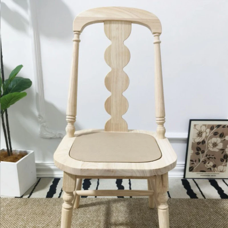 Traditional French Rubber Wood Fabric Microfiber Leather Square Beaded Back Dining Chair With Backrest For Dining Room