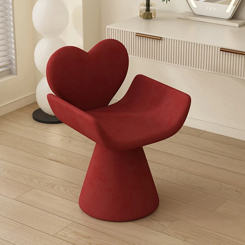 Contemporary Nordic Matte Velvet Meranti Wood Heart-Shaped Curved Swivel Vanity Stool With Backrest For Bedroom