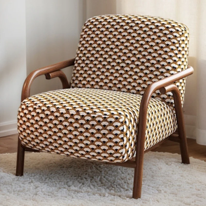 Contemporary Retro Fabric Carbon Steel Jacquard Square Accent Chair With Backrest And Armrests For Living Room