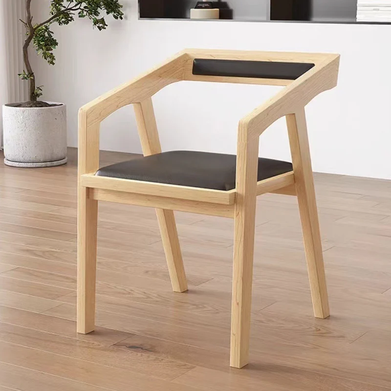Contemporary Scandinavian Rubberwood Faux Leather Trapezoid Dining Chair With Armrest Backrest For Dining Room