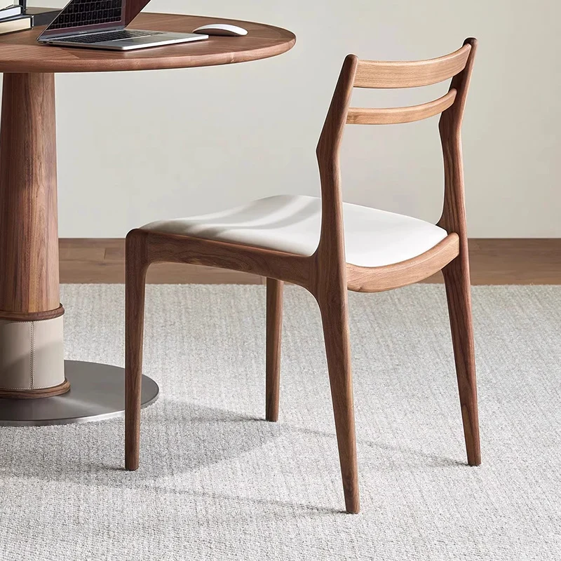 Traditional Chinese PU Leather Solid Wood Curved Square Dining Chair With Backrest For Dining Room