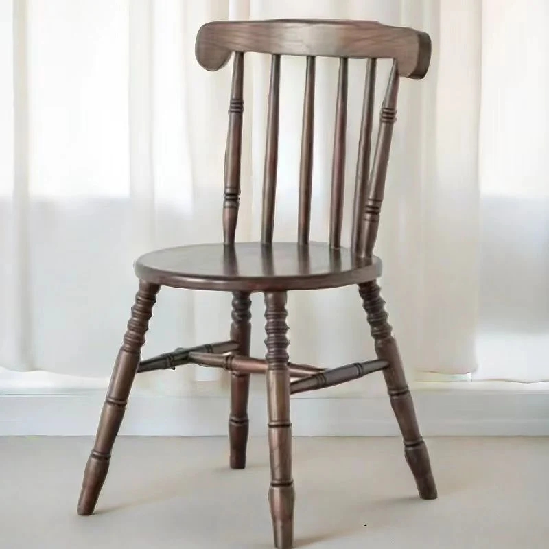 Modern Mid-Century Round Chinese Toon Wood Dining Chair Spindle Back Footrest For Dining Room