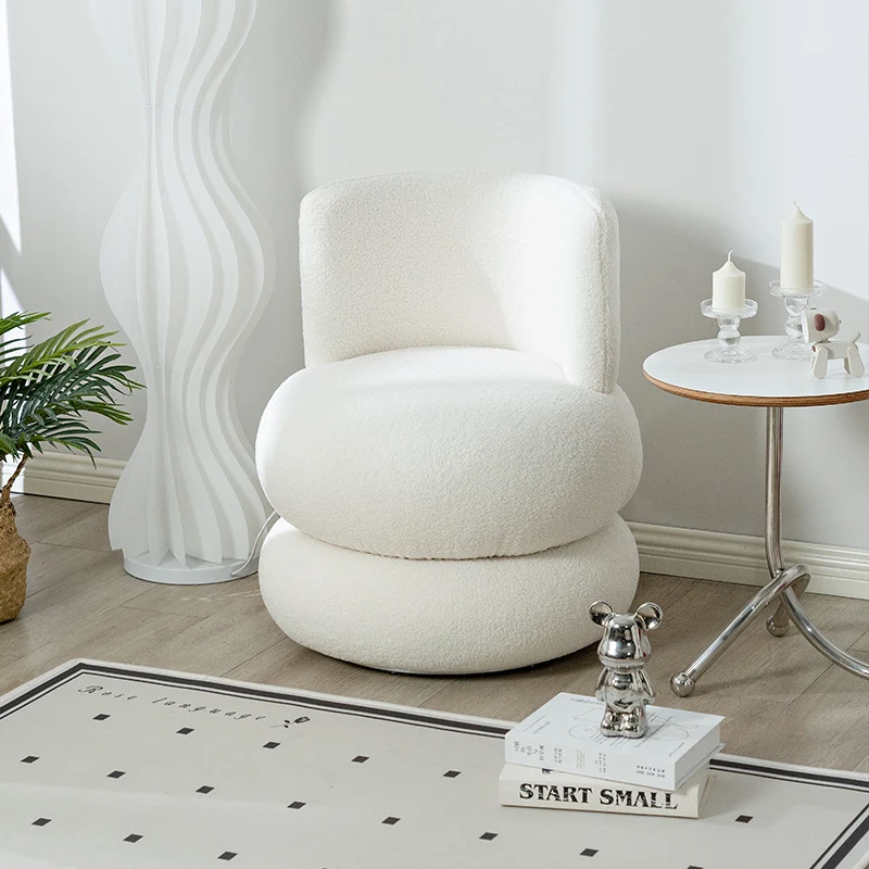 Contemporary Simplicity Round Sherpa Fabric Pine Wood Frame Swivel Vanity Stool For Bedroom