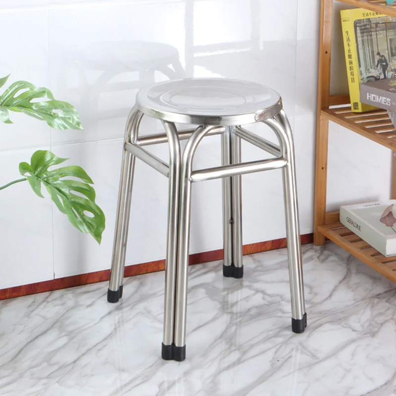 Modern Minimalist Round Stainless Steel Stackable Dining Chair Backless For Dining Room
