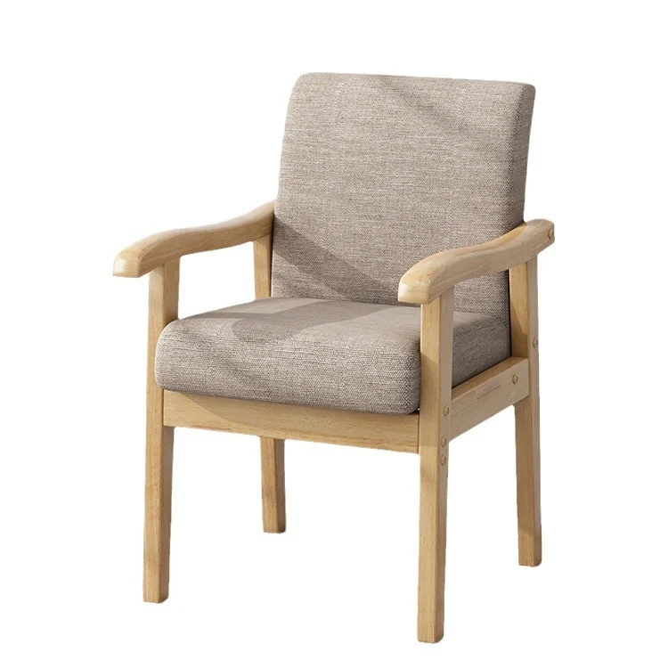 Modern Minimalist Fabric Rubber Wood Rounded Square Accent Chair With Backrest Armrest For Living Room