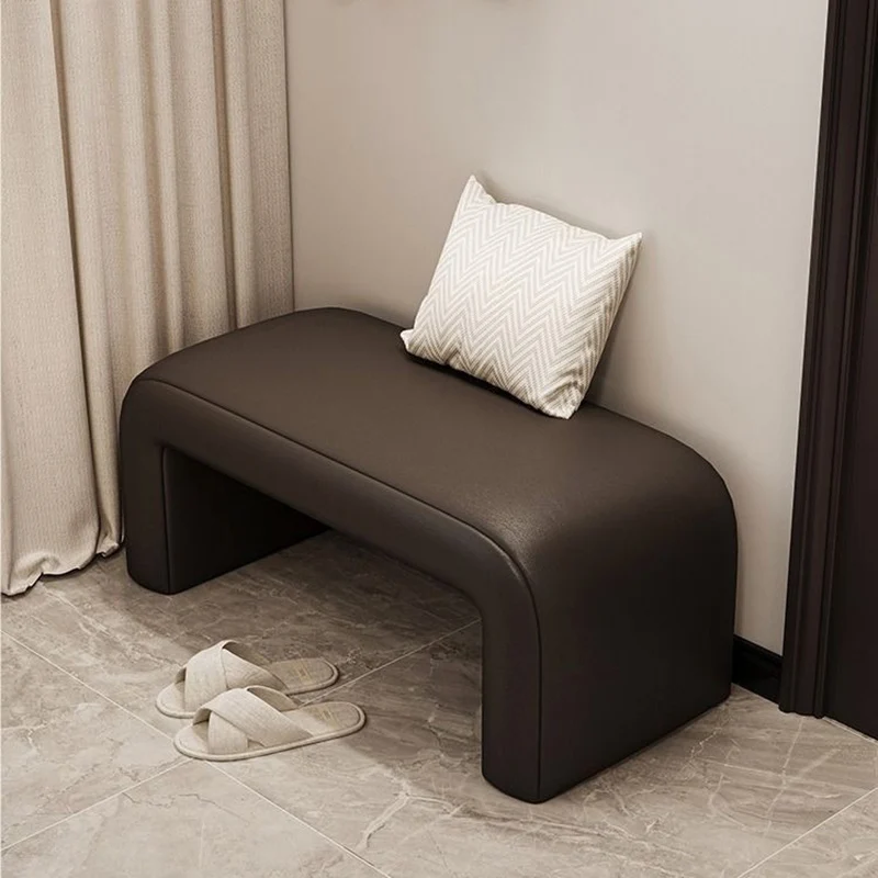 Contemporary Creative PU Leather Plywood Rounded Rectangular Footstool Bench For Living Room