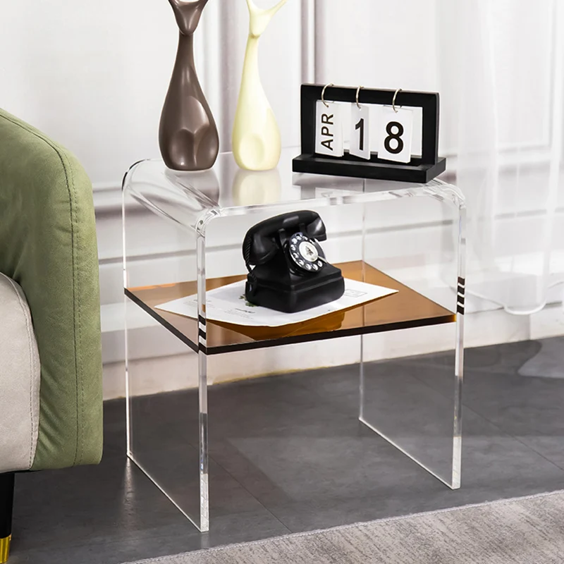 Modern Minimalist Rectangular Acrylic End Table 2-Tier For Living Room