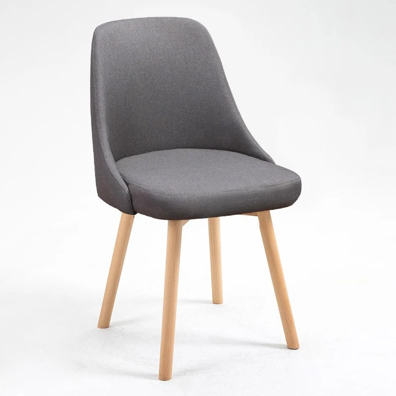 Contemporary Nordic Wood & Cotton Linen Curved Dining Chair For Bedroom, Living Room & Dining Room