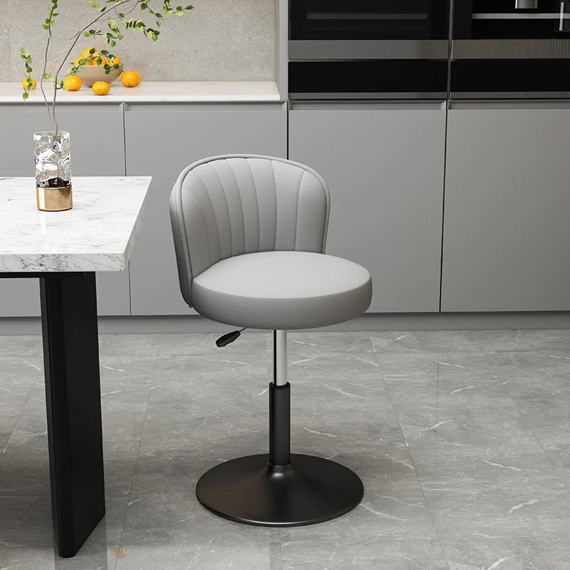 Contemporary Luxury Round Faux Nappa Leather Bentwood Metal Liftable Swivel Bar Stool Low Back For Dining Room