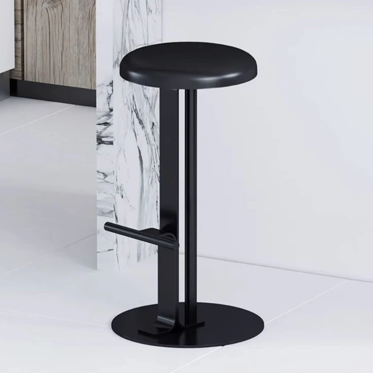Traditional Colonial Round Pine Wood Carbon Steel Bar Stool Backless Footrest For Dining Room