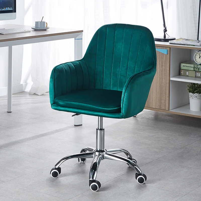 Modern Minimalist Velvet & Metal Square Desk Chair With Swivel & Height Adjustment For Home Office