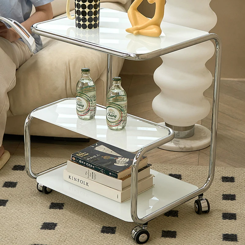 Modern Luxury Rectangular Stainless Steel Glass End Table 3-Tier for Living Room