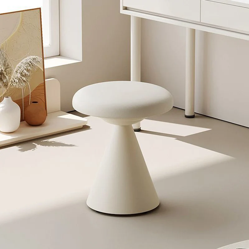 Contemporary Nordic Artificial Leather & Iron Round Conical Vanity Stool For Bedroom And Living Room