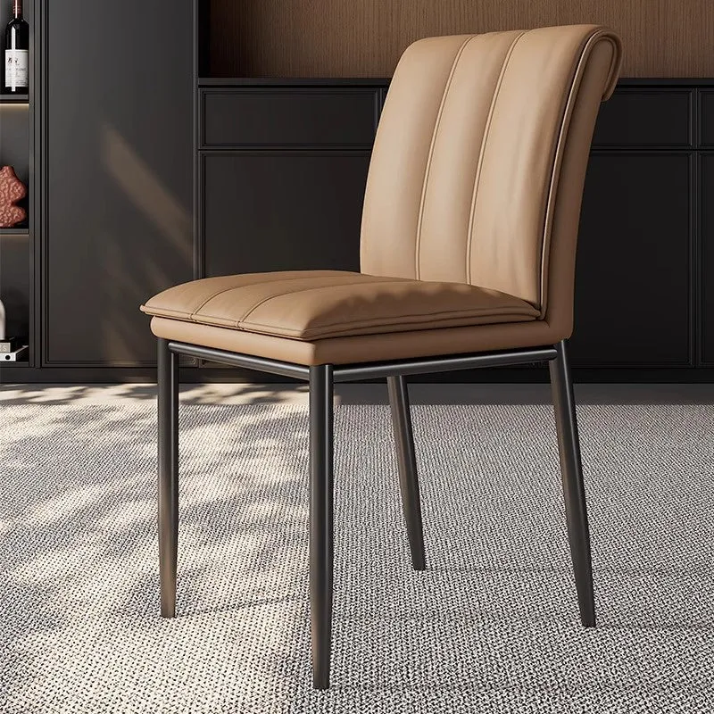 Modern Minimalist Faux Leather Carbon Steel Square Dining Chair For Dining Room And Living Room