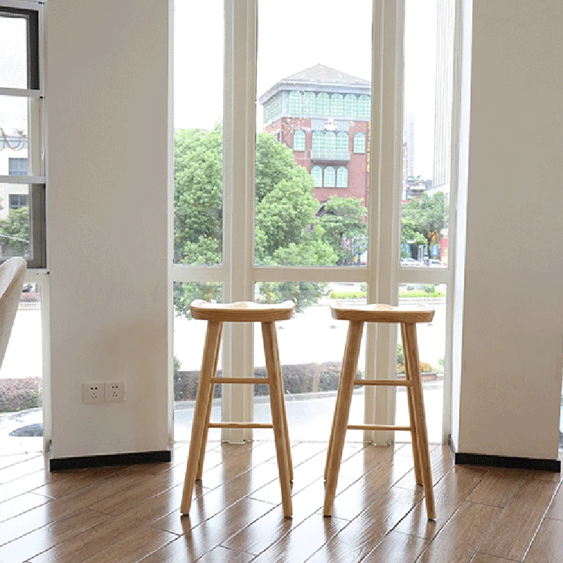 Contemporary Nordic Concave Square Full Pine Bar Stool Backless Armless For Dining Room