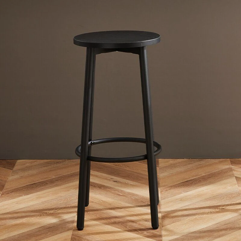 Modern Minimalist Wood Iron Round Bar Stool With Footrest For Living Room & Dining Room