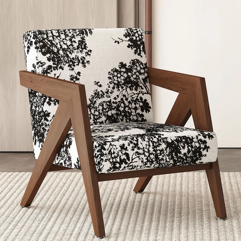 Traditional Chinese Rubber Wood Linen Fabric Velvet Square Accent Chair With Backrest Armrest For Living Room