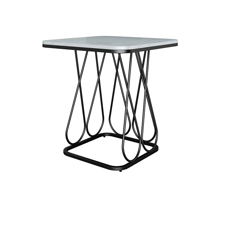 Contemporary Simplicity Square Sintered Stone Top Iron Frame End Table 2-Tier Storage Shelves For Living Room