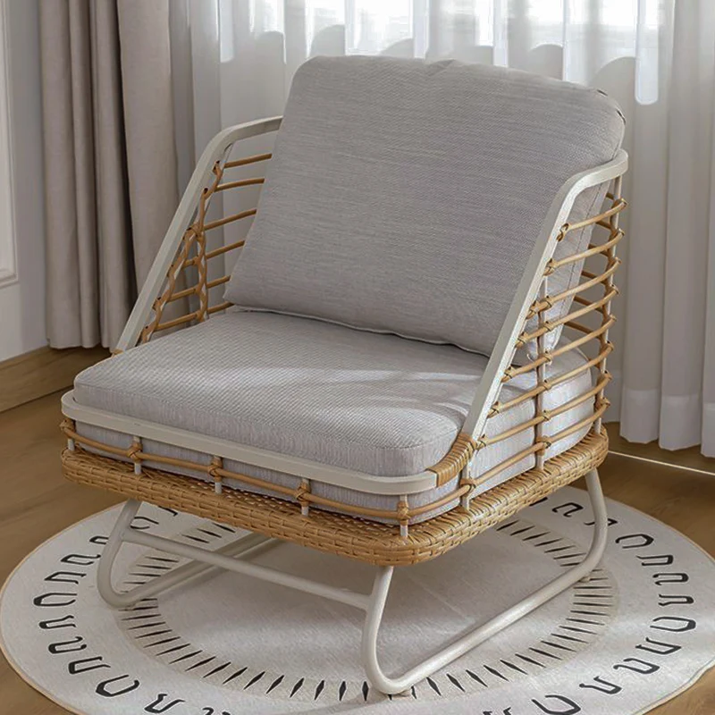 Contemporary Boho Square PE Rattan Weaving Carbon Steel Accent Chair Backrest For Living Room