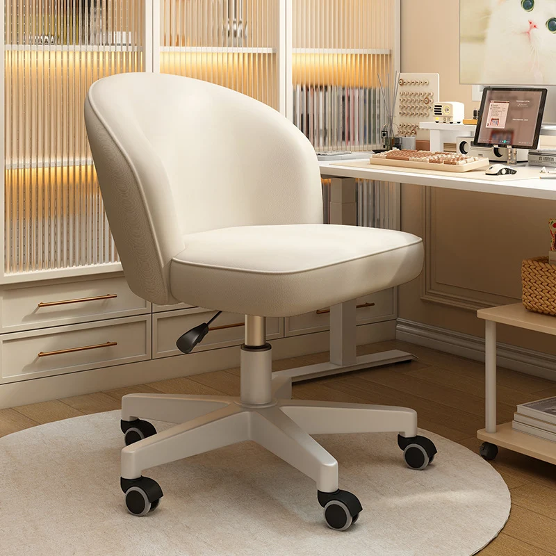 Contemporary Nordic Curved Faux Leather Nylon Steel Swivel Desk Chair Backrest Armless For Study