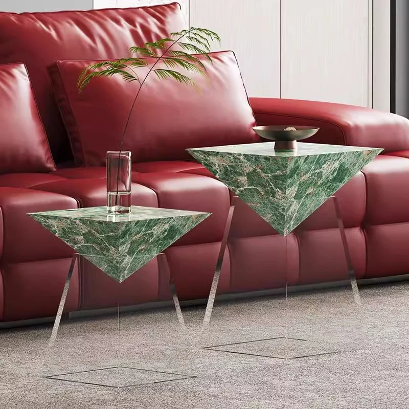 Modern Luxury Stone Slab & Acrylic Cone End Table 1-Tray For Living Room