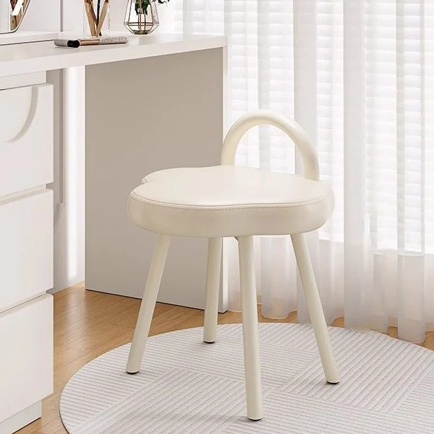 Modern Minimalist Cream Cloud Iron Faux Nappa Leather Vanity Stool Backrest Armless For Bedroom