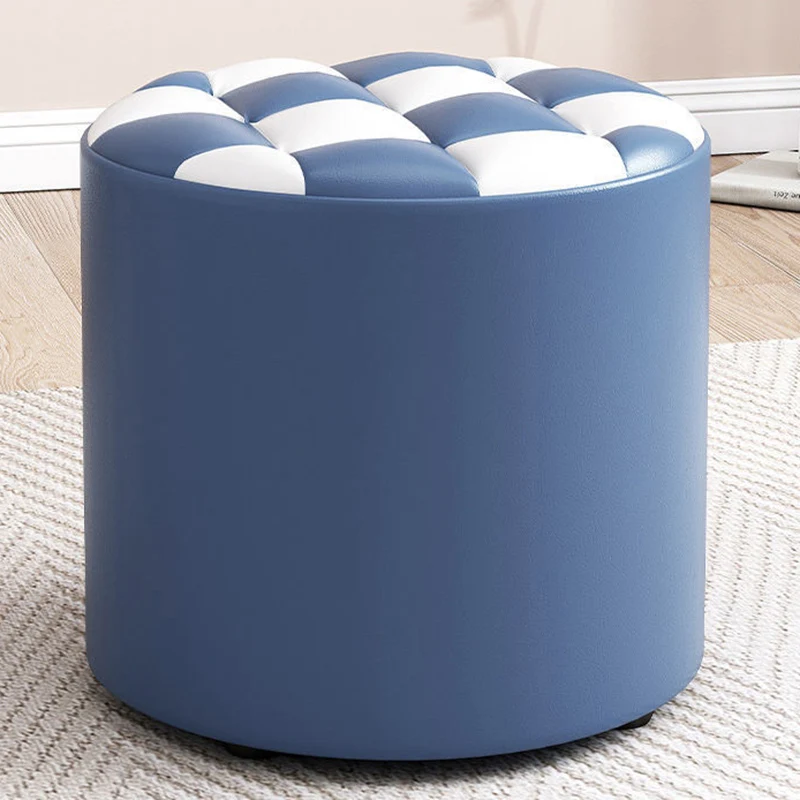 Modern Minimalist Plywood Faux Leather Checkerboard Cylinder Low Stool For Bedroom & Living Room