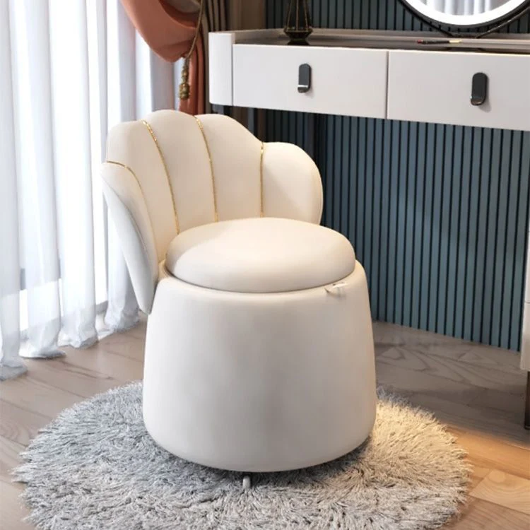 Contemporary Nordic Velvet Plywood Steel Round Petal-Back Storage Vanity Stool Backrest For Bedroom