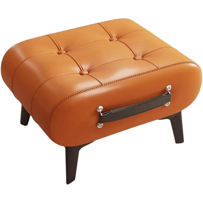 Modern Luxury Faux Leather Alloy Rectangular Footstool With Portable Handle For Entryway And Living Room