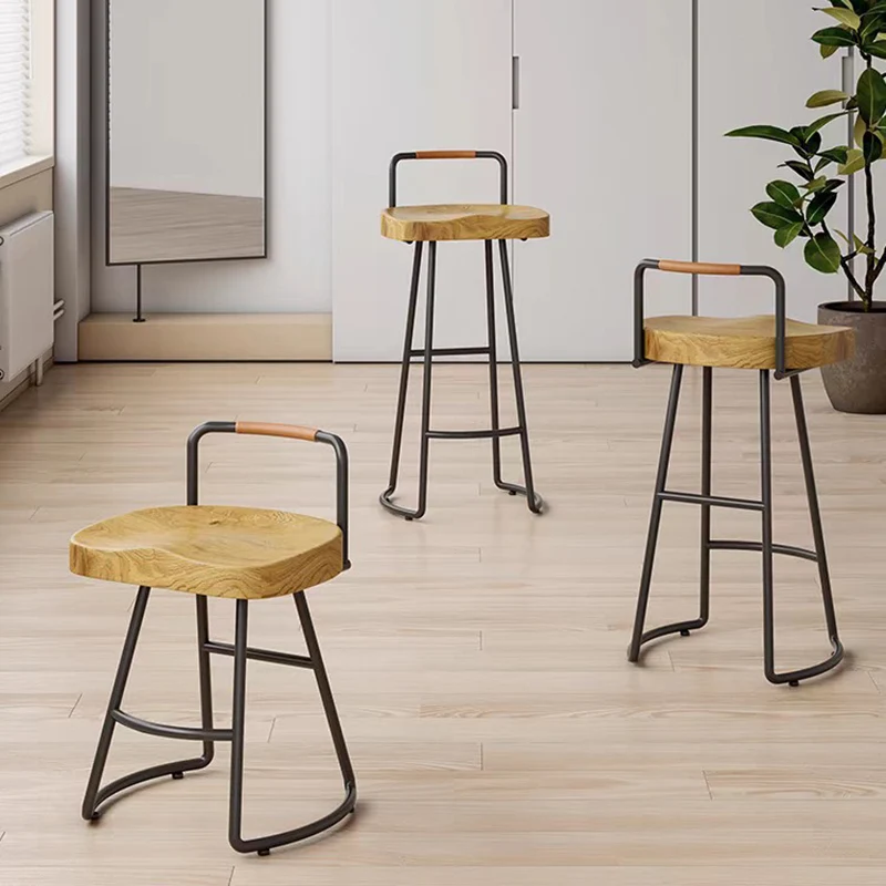Traditional Farmhouse Pine Wood Galvanized Square Bar Stool With Backrest & Footrest For Kitchen & Bar