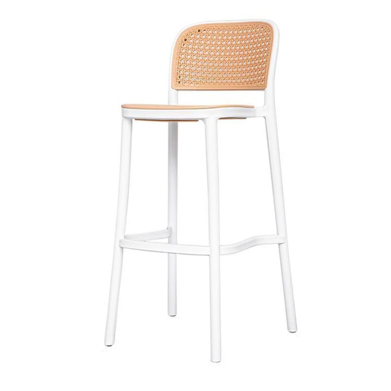 Contemporary Scandinavian PP Weaving Square Bar Stool With Backrest & Footrest For Kitchen & Bar Counter