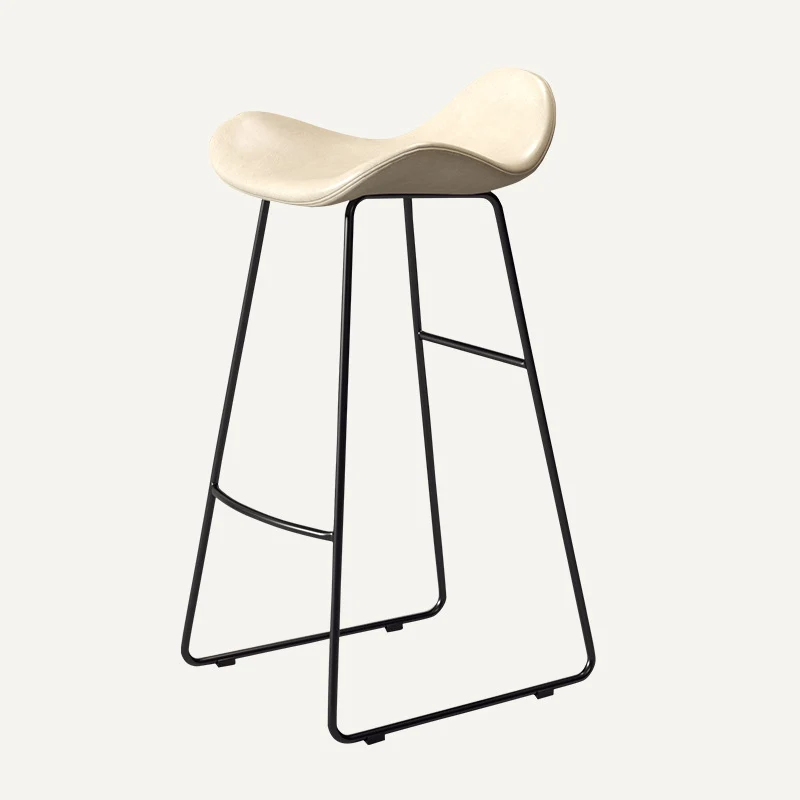 Contemporary Scandinavian Cat Scratch Leather Iron Triangle Bar Stool With Backrest And Footrest For Kitchen & Bar