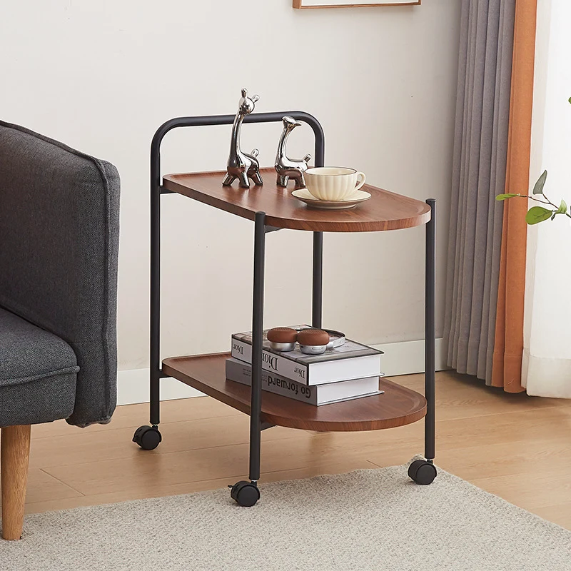 Contemporary Nordic Stainless Steel And Solid Wood Oval End Table With 2-Tier And Mobility For Living Room