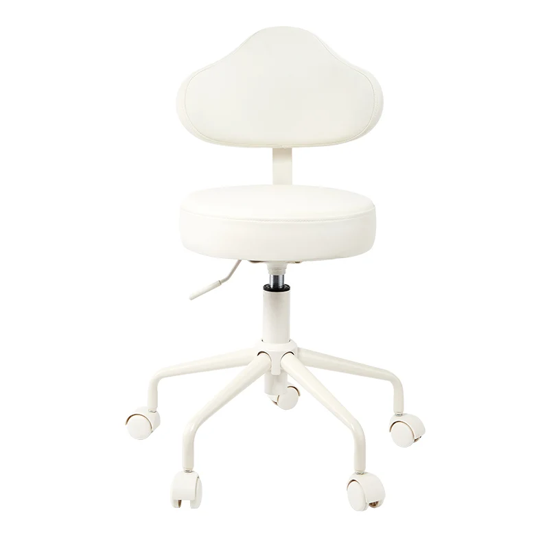 Contemporary Nordic PU Leather Iron Cloud-Shaped Round Swivel Vanity Stool Backrest For Bedroom & Home Office