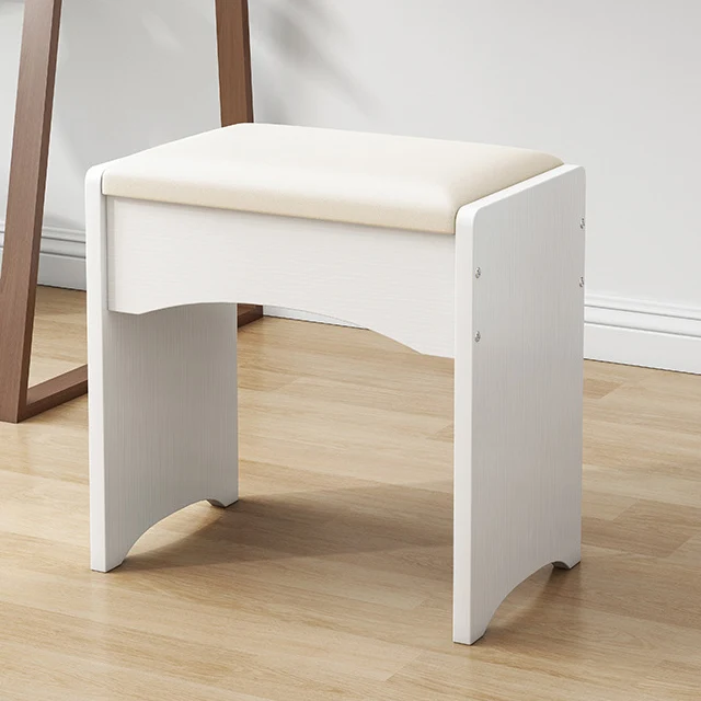 Contemporary Nordic Faux Leather & MDF Arch-Style Rectangular Vanity Stool Backless For Bedroom
