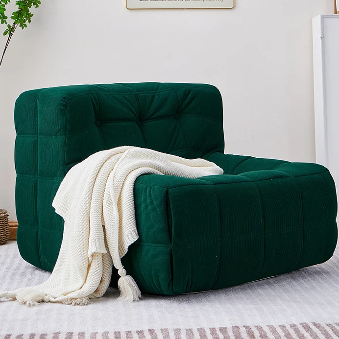 Contemporary Nordic Corduroy Cat Scratch Resistant Leather Sponge Block-Shaped Accent Chair With Backrest For Living Room And Bedroom