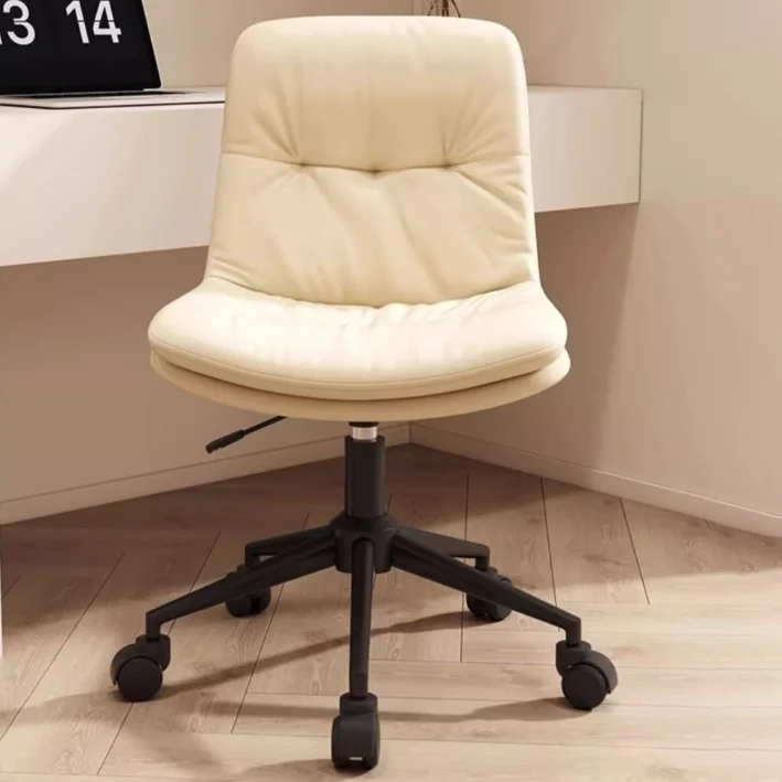 Modern Minimalist PU Leather Square Upholstered Desk Chair With Backrest And Casters For Home Office