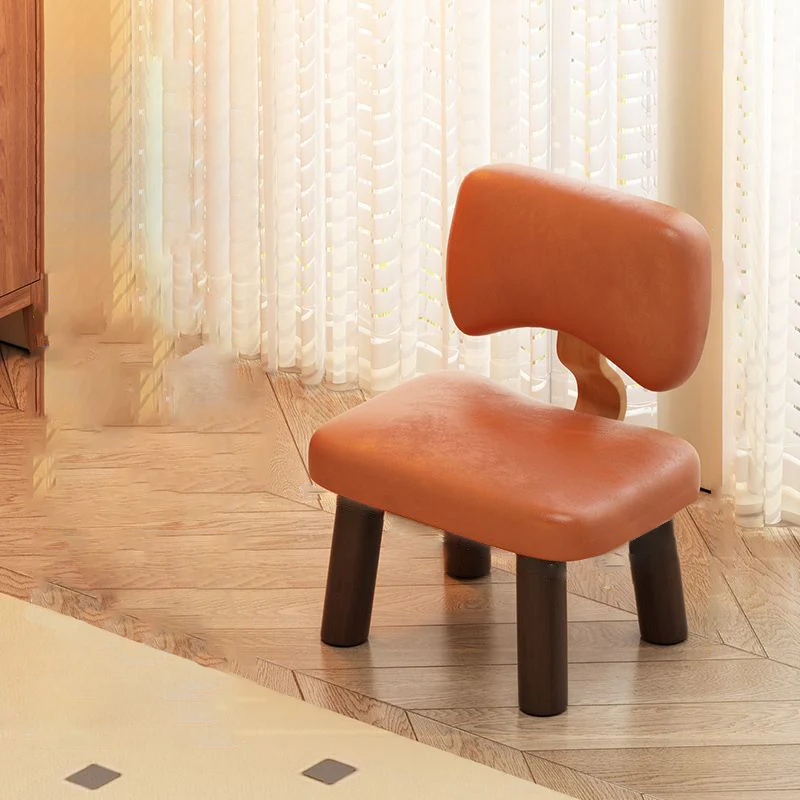 Contemporary Nordic Square Faux Leather Rubberwood Low Stool Backrest Armless For Entertainment Room